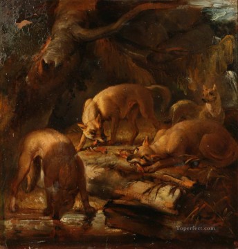 フィリップ・ライナグル Painting - 森の中の 4 頭の猟犬 フィリップ・ライナグル
